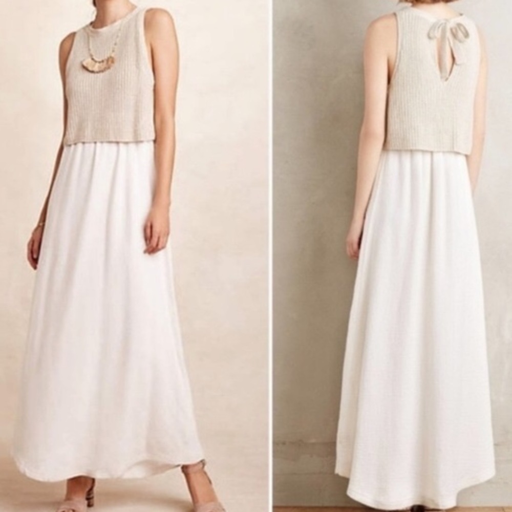 Anthropologie Moth Layered Sweater Sandstone Maxi Dress S